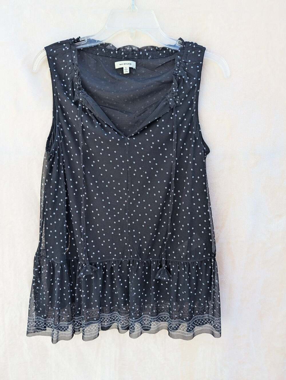 Max Studio Sleeveless Polka Dot Mesh Peplum Blouse Top